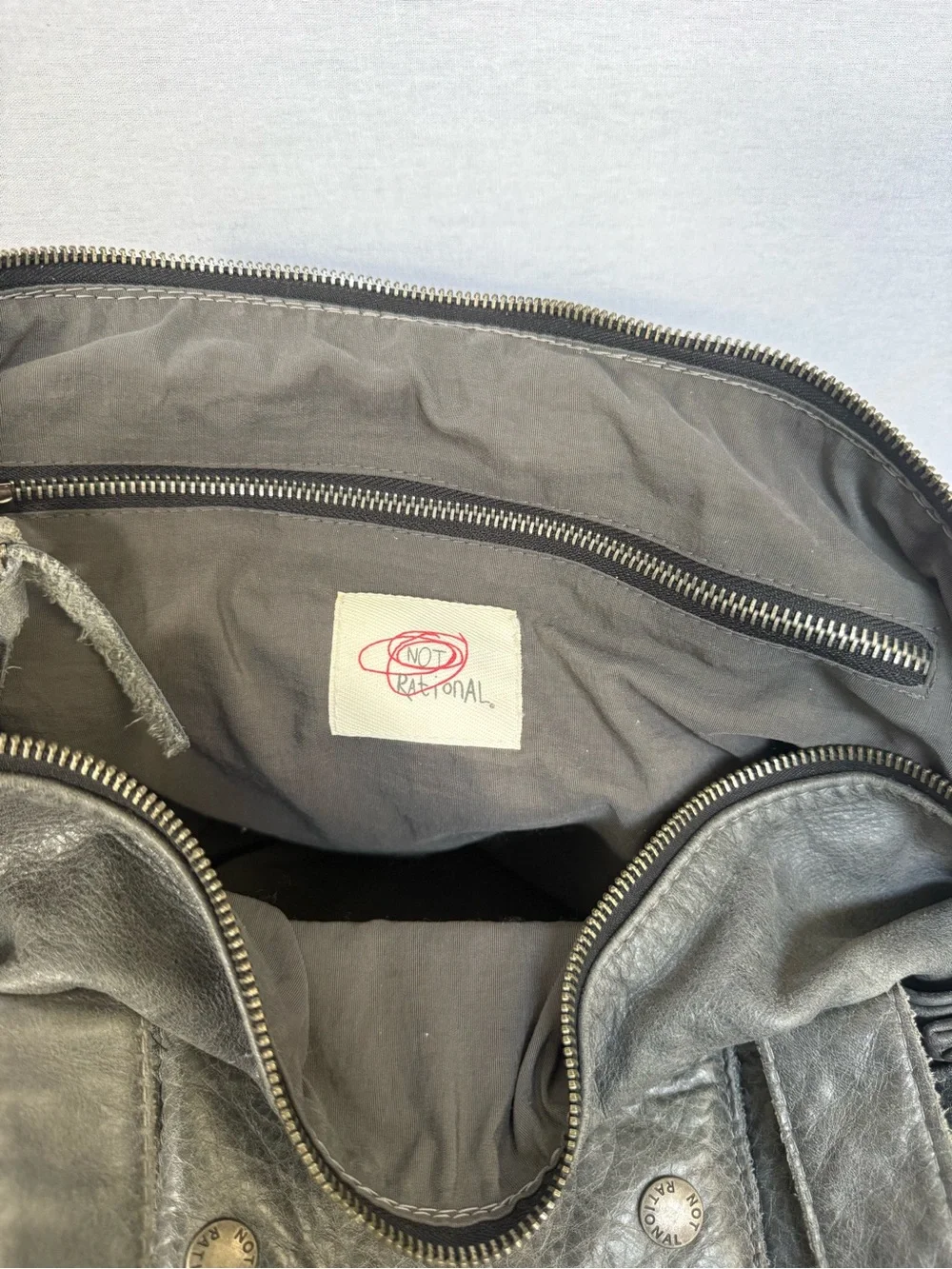 NOT RATIONAL Hansel premium distressed leather diaper bag in charcoal gray
